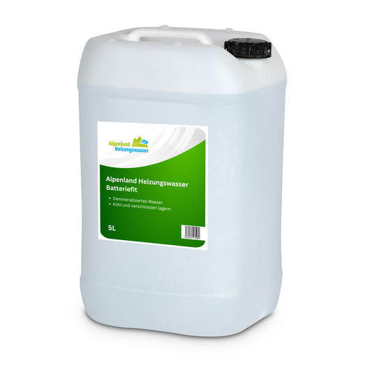 Alpenland BatterieFit Destilliertes Wasser unsteril, 5L Kanister, Höchste Reinheit für Auto-, Motorrad- und Säurebatterien, Schutz vor Ablagerungen